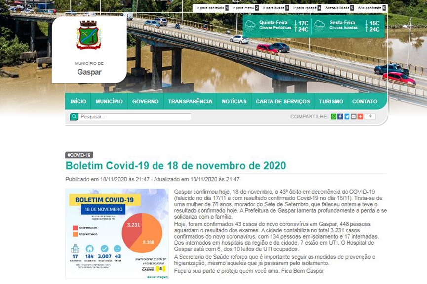 Prefeitura de Gaspar emite nota sobre morte de idosa do Sete de Setembro com coronavrus