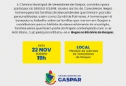 Câmara de Gaspar promove sessão solene alusiva ao Dia da Consciência Negra