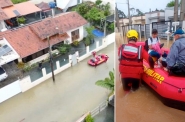 Chuva causa alagamentos em Navegantes e bombeiros resgatam pessoas ilhadas