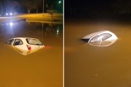 Carro cai em lagoa e motorista quebra vidro para se salvar em Ilhota
