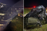 Carros ficam destrudos aps coliso com capotamento na BR-470, em Ilhota
