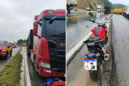 Piloto cai de moto ao passar em buraco e  arrastado por caminho na BR-470, em Gaspar