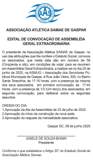 Edital de Convocao Associao Atltica Samae de Gaspar