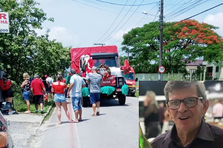 Vestido de Papai Noel, Calinho Costa morre aps cair de caminho em Gaspar