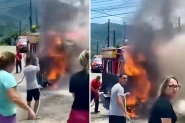 Caminho dos bombeiros de Gaspar pega fogo