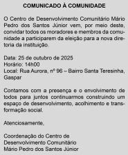 Eleio diretoria Centro Com. Mrio Pedro dos Santos Jr