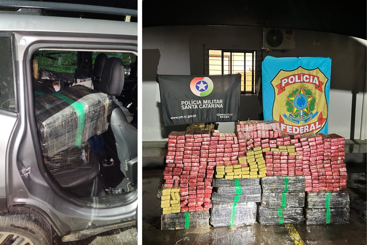 Dupla � presa com carro adulterado e quase meia tonelada de maconha em SC