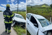 Carro sai da pista e capota na BR-470, em Ilhota