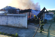 Casa é destruída por incêndio em Gaspar: gato, cães, gansos e pássaros são resgatados pelos bombeiros