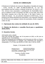 Edital Sindicato Com�rcio Varejista e Atacadista de Gaspar