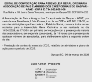 Edital de Convoca��o Assembleia Geral Apae Gaspar