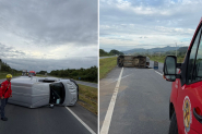 Motorista sai ileso ap�s ve�culo capotar na BR-470, em Ilhota