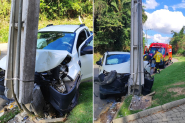 Carro colide contra poste no bairro Gaspar Mirim